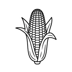 Simple Corn on the Cob Outline Illustration on White Background