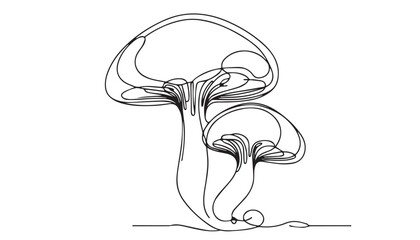 Continuous one single minimal line drawing mushroom