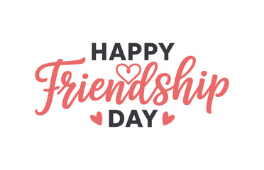 Fototapeta premium Happy Friendship Day Lettering with Hearts: Joyful Celebration and Connection