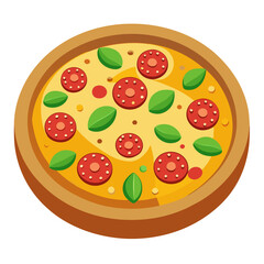 Delicious Cartoon Pizza with Sausage and Basil