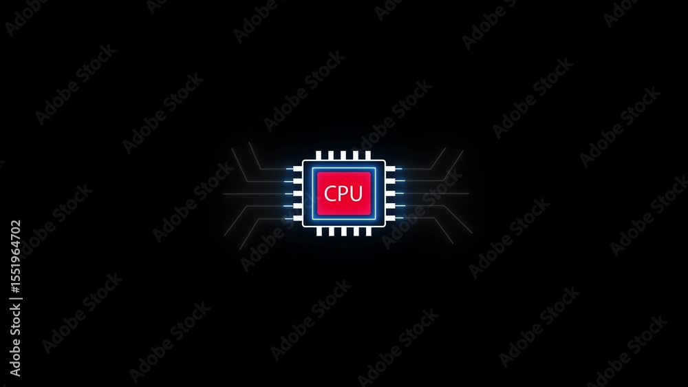 Poster computer cpu central processing unit neon light. symbolizes computing power, data and the brain of d