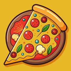 Cartoon Pizza Slice on Plate