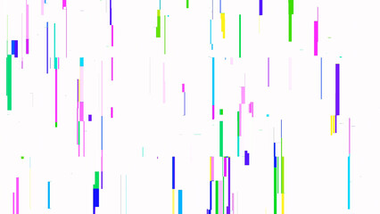 White background with colorful glitch texture effect