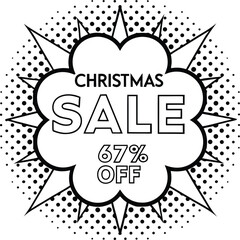 Black and white Christmas sale features sixty seven percent discount notice with transparent background