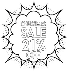 Christmas sale advert shows twentyone percent off within a black and white burst shape