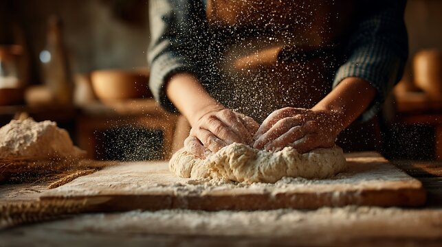 Dough Kneading on Wooden Board - Powered by Adobe