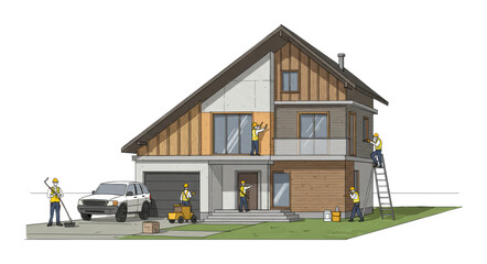 Home renovation project residential area illustration urban environment side view construction concept