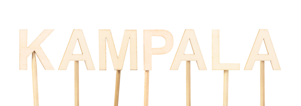 Kampala, capital of Uganda, mounted in clear wooden letters on a white background, a clear visual representation for maps, education or tourism - Powered by Adobe