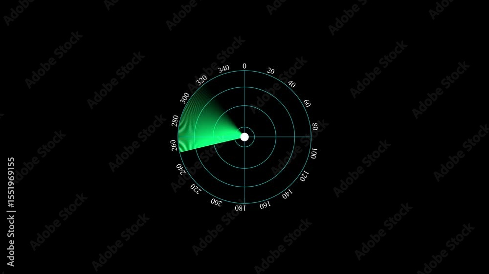 Poster radar screen displays circular scanning interface with rotating sweep. screen represents detection, 