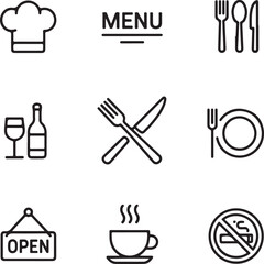 Restaurant icons set on white background.