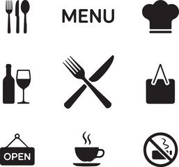 Restaurant icons set on white background.