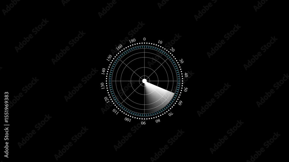 Poster radar screen displays circular scanning interface with rotating sweep. screen represents detection, 