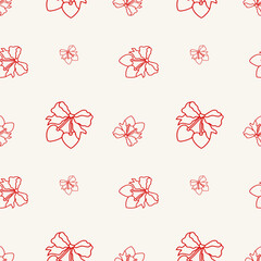 Seamless Red Bows & Cherries Pattern. Cute Holiday Festive Background.
