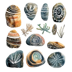Petroglyphs, watercolor clipart vector, isolated on a white background.