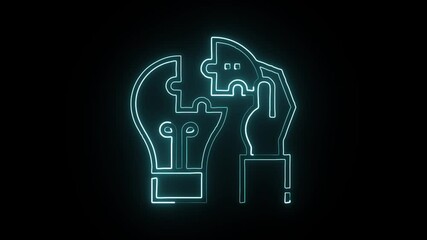 glowing neon problem solving skills icon isolated, black background, hd motion graphic animation