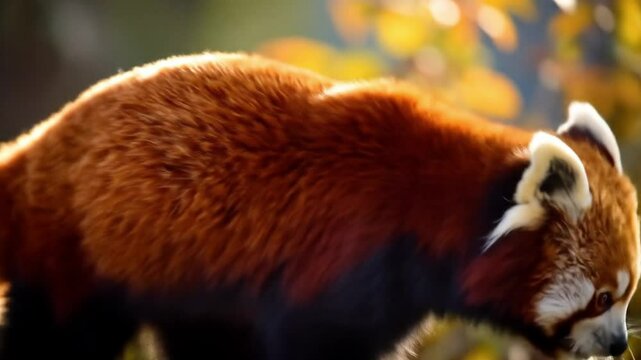 Footage of Red Panda walking with blurred background 