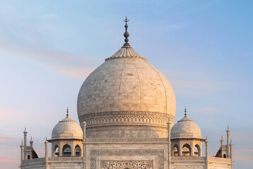 Obraz premium Closeup view of The Taj Mahal, The Taj Mahal is an ivory-white marble mausoleum on the south bank of the Yamuna river
