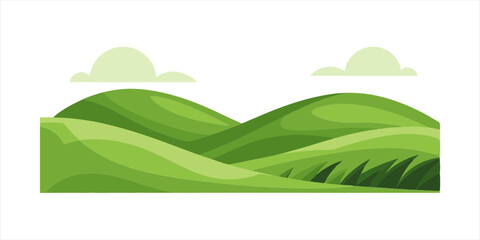 minimalist rolling hills with green grass in vector on white background on transparent background
