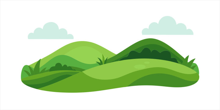nature scene with grassy hills in clipart style on white background on transparent background