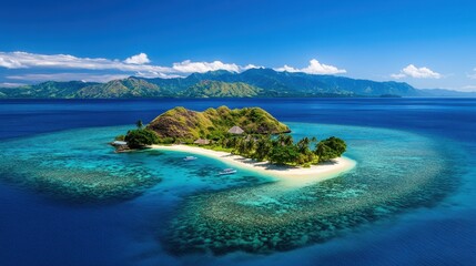 Serene Tropical Island Surrounded by Crystal Clear Blue Water