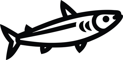 Stylized anchovy fish illustration with vibrant color palette