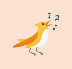 Flat style of singing bird with cartoon style. Vector of singing bird with yellow theme illustration.
