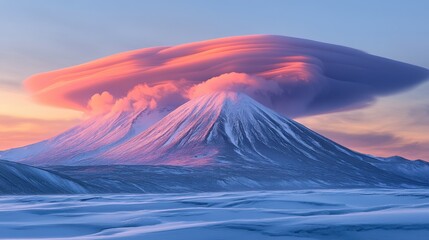 Majestic Volcanoes Under Striking Pink and Purple Sky at Dusk