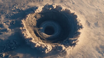 Aerial View of Volcanic Crater with Smoke and Ash Surroundings