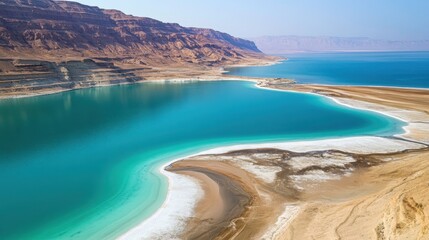 Scenic View of Turquoise Waters and Desert Landscape by the Sea