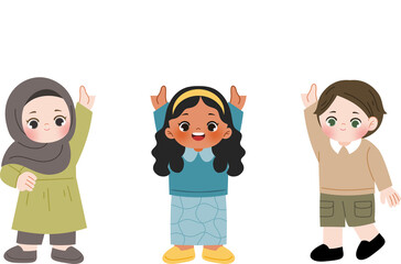 cute kids holding blank banner 