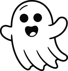 Cute Halloween Ghost Line Art Vector Illustration
