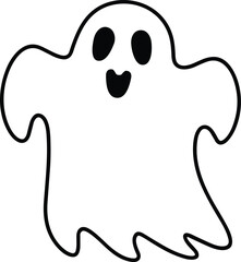 Playful Floating Ghost Line Art – Cute Halloween Vector Illustration for Kids and Decor