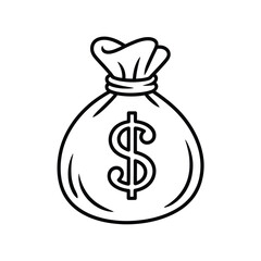 Black and White Illustration of a Money Bag with Dollar Sign
