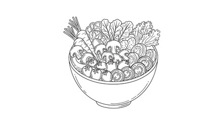 Vegetable Bowl Sketch Illustration with Carrots and Tomatoes