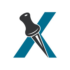 Initial Drawing Pin Logo combine with letter X vector template