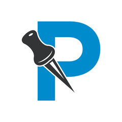 Initial Drawing Pin Logo combine with letter P vector template