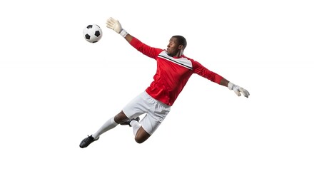 Athletic Goalkeeper Diving to Save Ball, White Background