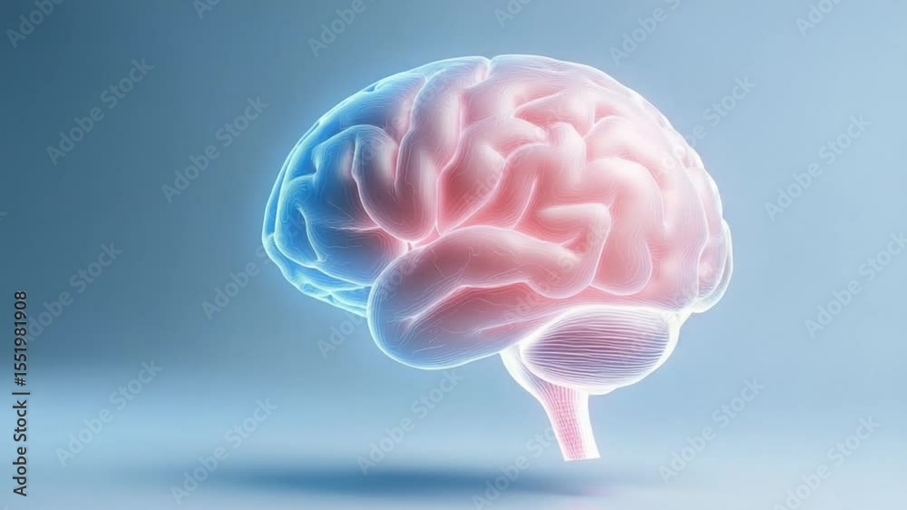 Aufkleber Glowing Human Brain: A detailed, illuminated image of a human brain, showcasing its intricate network of neural pathways. The soft, ethereal glow emphasizes its complexity and importance.