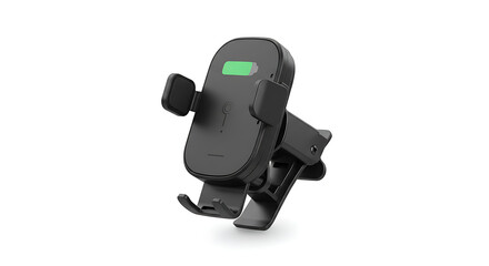 A cutting-edge wireless charging phone holder with a sleek design showcasing its innovative technology. Perfectly captures the essence of modern convenience and connectivity.