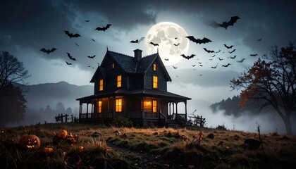 halloween background with haunted house
