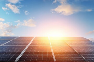 Solar panels under bright sunlight, clean and minimalistic design. Harnessing renewable energy for a sustainable future.
