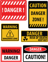 Danger Zone Safety Warning Signs and Symbols Collection