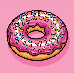 A pop sticker featuring a donut vector illustration, characterized by bold, colorful lines and shapes.