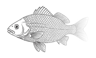 Detailed Freshwater Fish Line Art Illustration