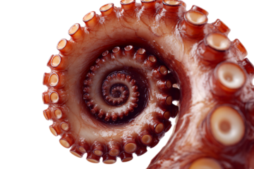 Close up of an octopus tentacle forming a spiral pattern.