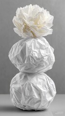 White Crumpled Paper Balls and Flower Sculpture