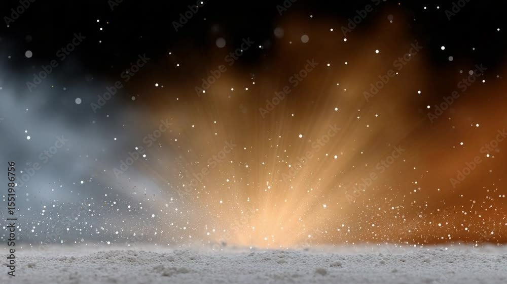 Aufkleber Abstract Dust Explosion: A dynamic and captivating abstract composition where a burst of light and particles create a dramatic, explosive effect. Dust and smoke, illuminated by radiant beams.