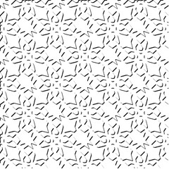  3d relief tiles.
Vector pattern with symmetrical elements . Modern stylish abstract texture. Repeating tiles from striped elements. Black and white pattern.