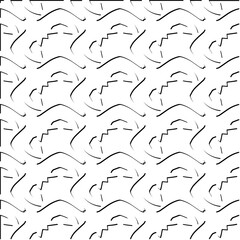  3d relief tiles.
Vector pattern with symmetrical elements . Modern stylish abstract texture. Repeating tiles from striped elements. Black and white pattern.
