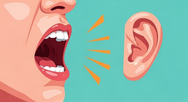 Speaking to an Ear Graphic Illustration About Hearing